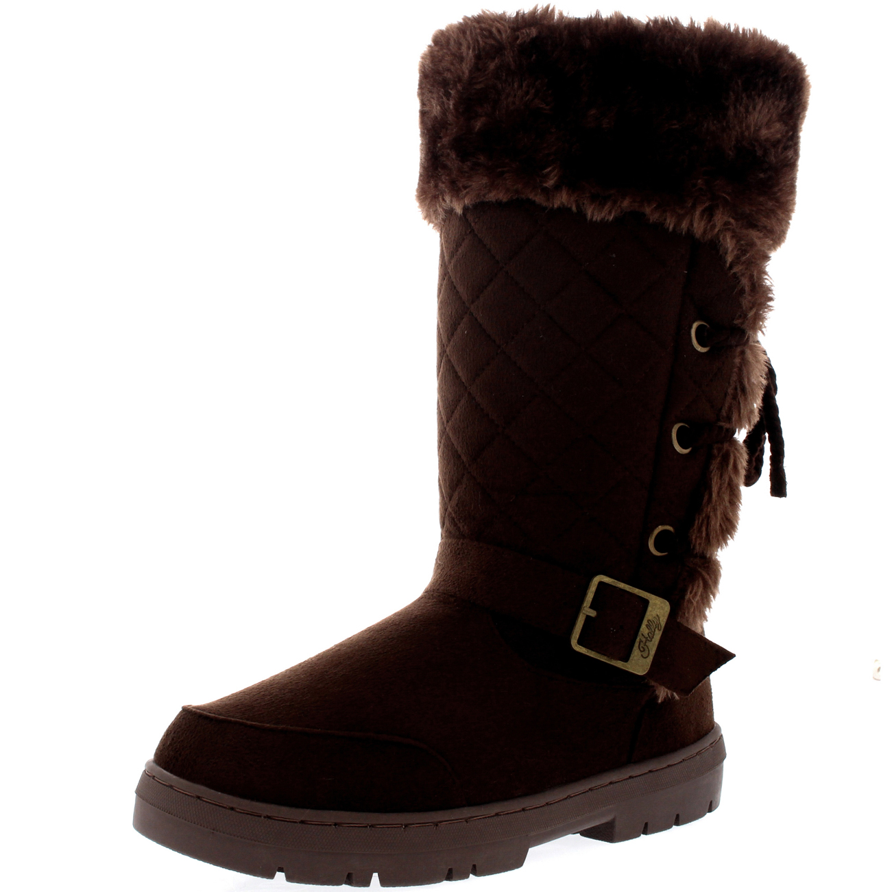 Ladies Rope Lace Back Tall Fur Lined Winter Snow Rain Knee High Boots All Sizes - Picture 23 of 107