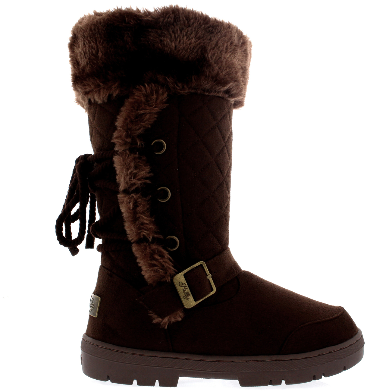 Ladies Rope Lace Back Tall Fur Lined Winter Snow Rain Knee High Boots All Sizes - Picture 21 of 107