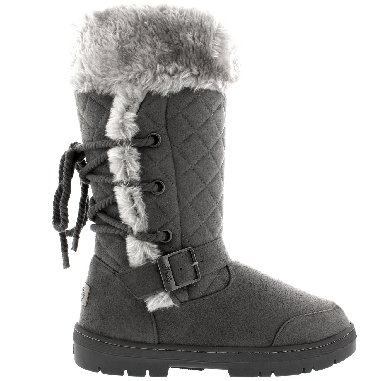 Ladies Rope Lace Back Tall Fur Lined Winter Snow Rain Knee High Boots All Sizes - Picture 72 of 107