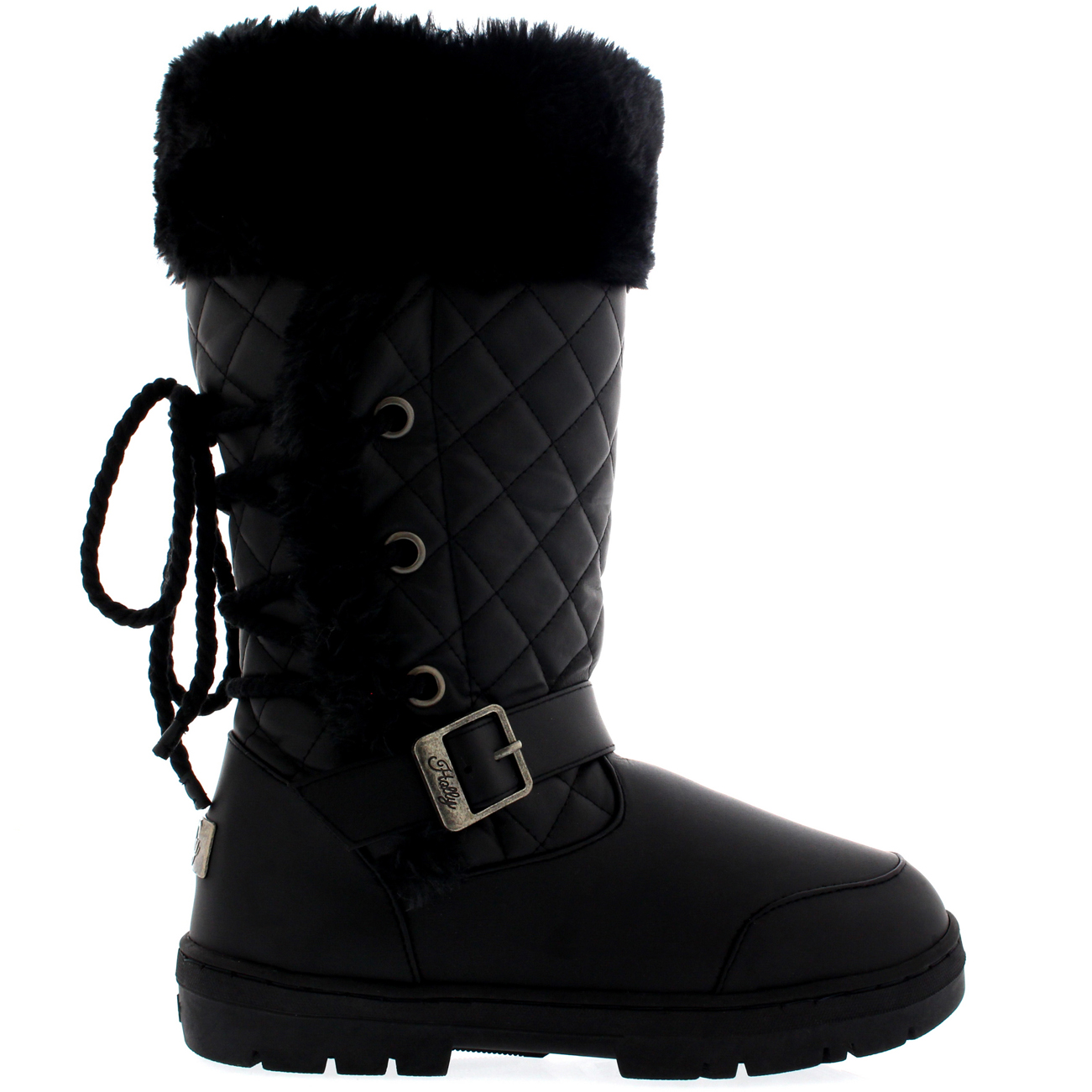 Ladies Rope Lace Back Tall Fur Lined Winter Snow Rain Knee High Boots All Sizes - Picture 36 of 107