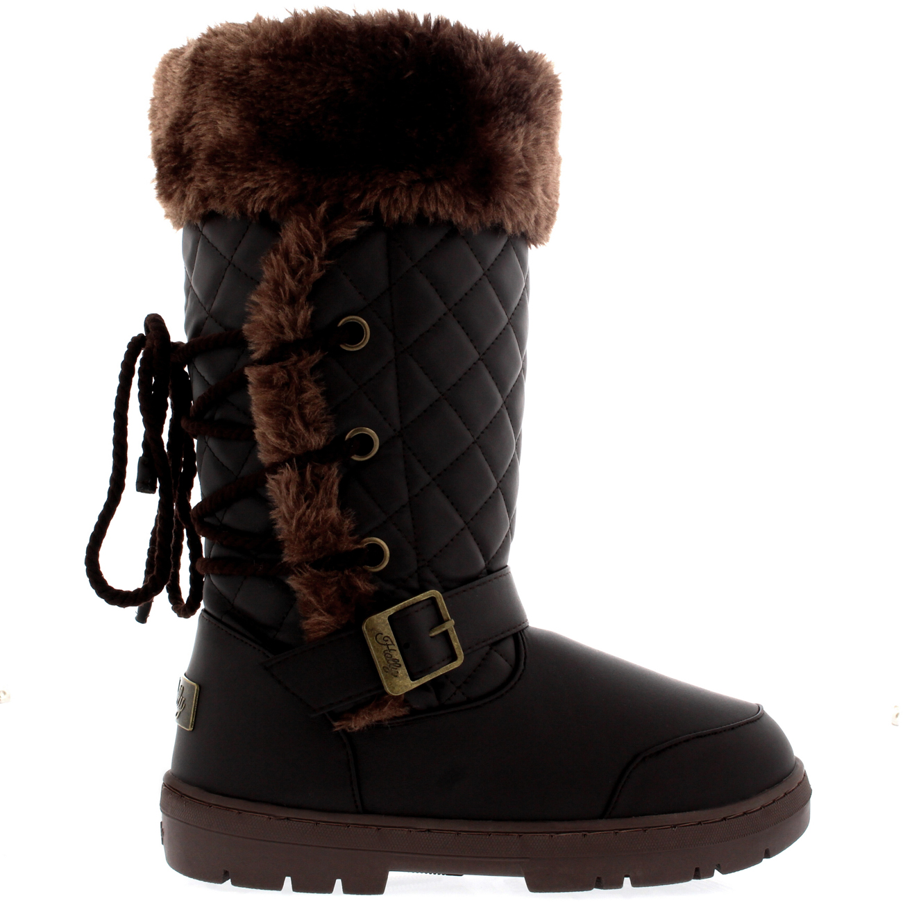 Ladies Rope Lace Back Tall Fur Lined Winter Snow Rain Knee High Boots All Sizes - Picture 60 of 107