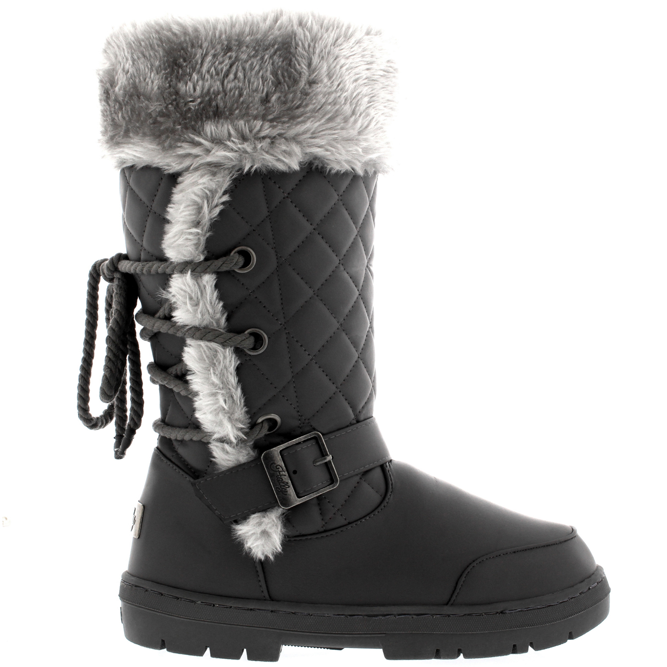 Ladies Rope Lace Back Tall Fur Lined Winter Snow Rain Knee High Boots All Sizes - Picture 84 of 107