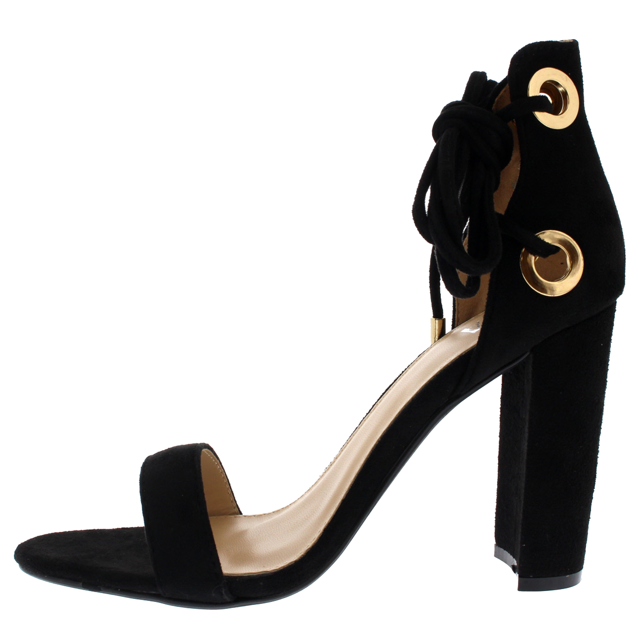 Ladies Chunky Cut Out Barely There Lace Up Ankle Toe Strap Block Heel All Sizes