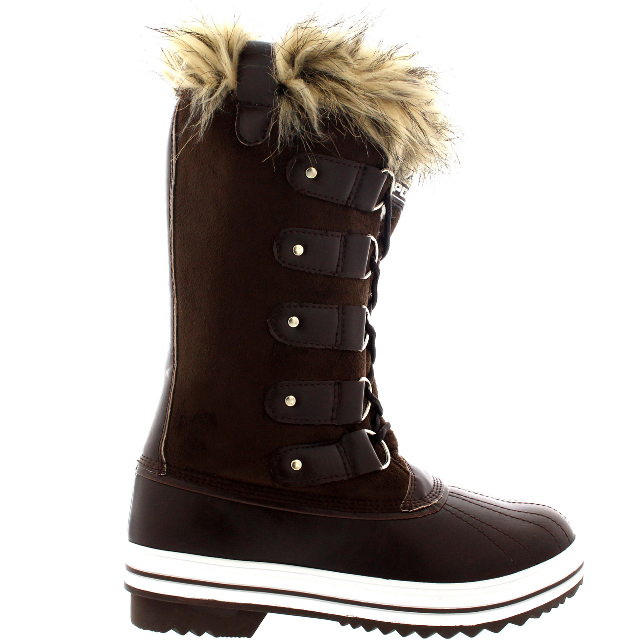 Ladies Tall Fur Cuff Lace Up Shoes Rubber Snow Sole Winter Rain Boots