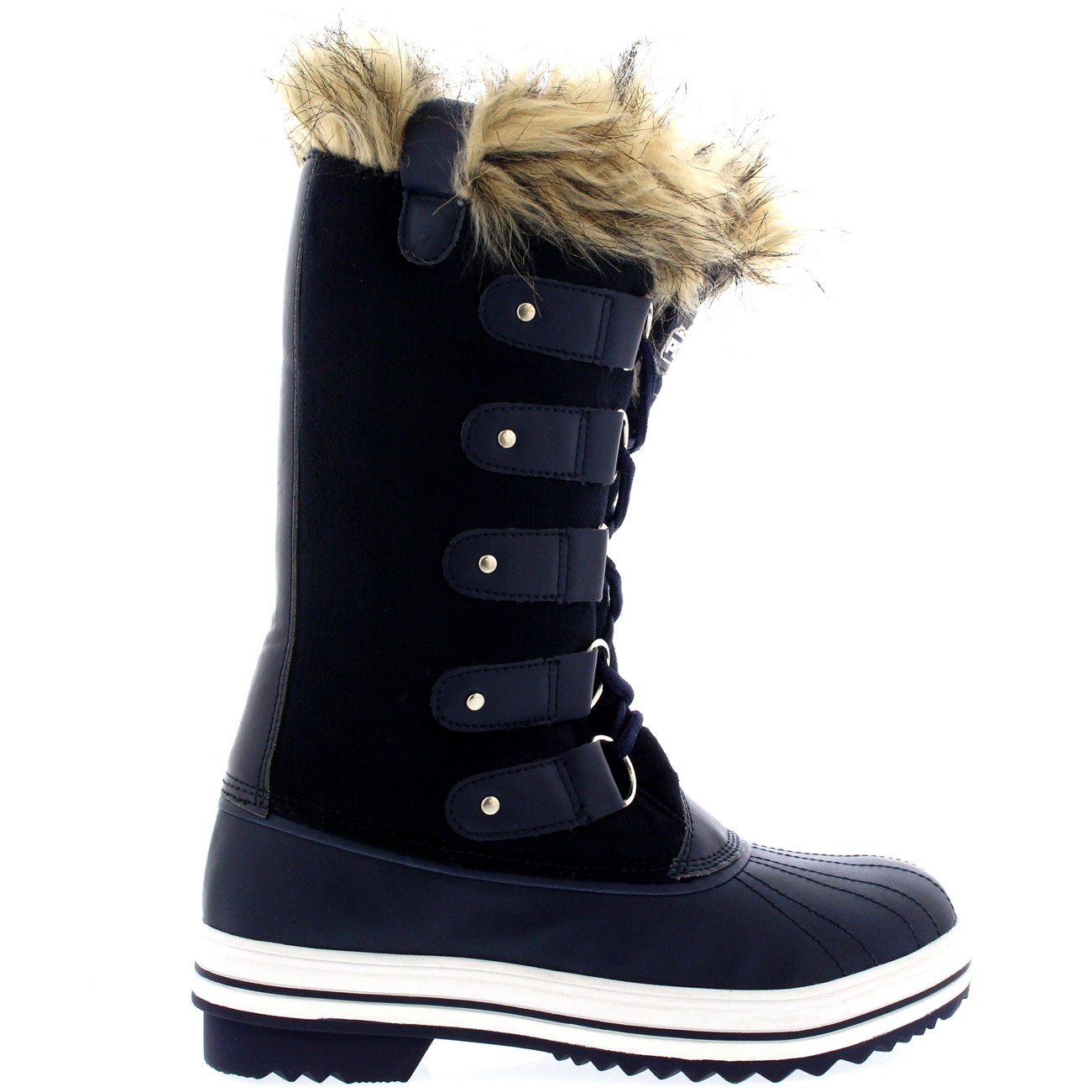 Ladies Tall Fur Cuff Lace Up Shoes Rubber Snow Sole Winter Rain Boots