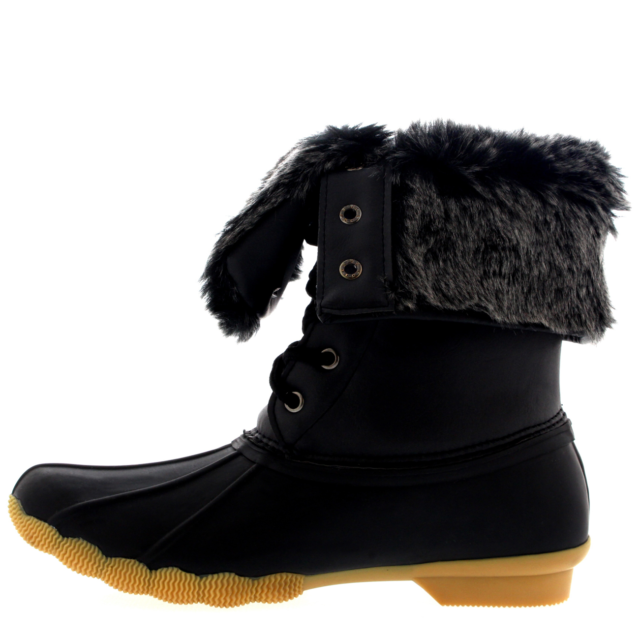 Ladies Fold Down Fur Cuff Winter Snow Rain Rubber Sole Deep Tread Boot