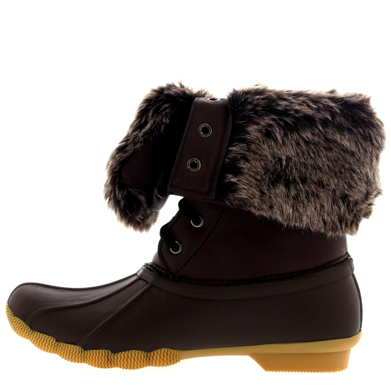 Ladies Fold Down Fur Cuff Winter Snow Rain Rubber Sole Deep Tread Boot