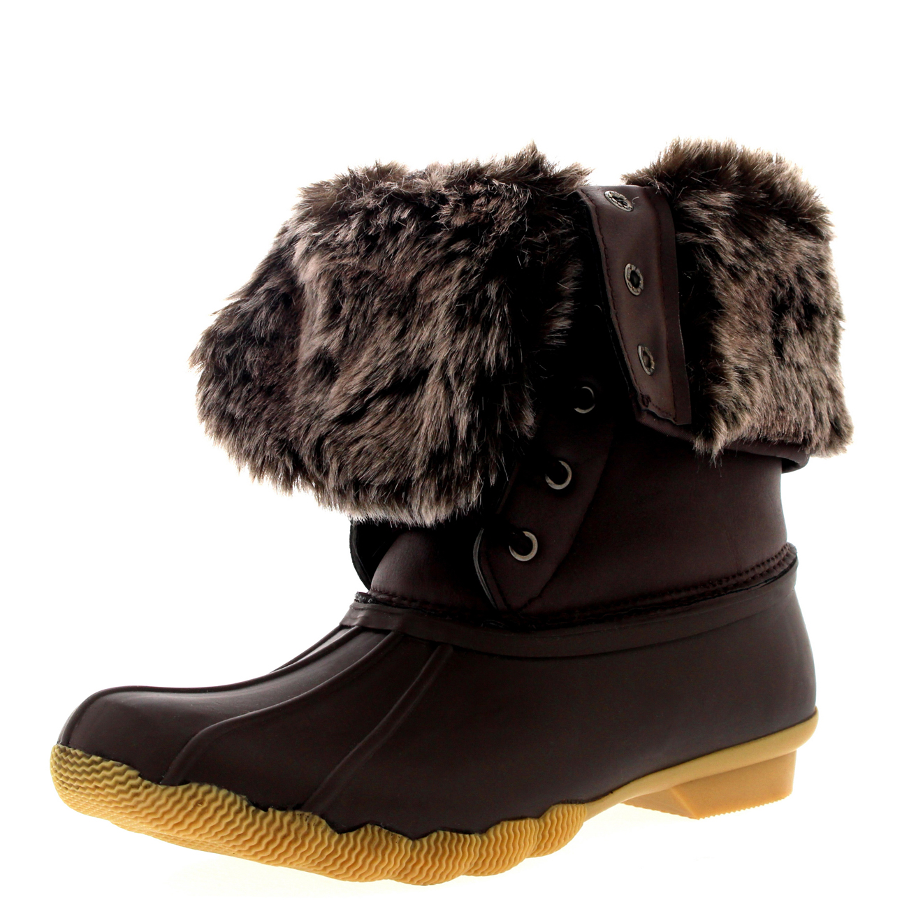 Ladies Fold Down Fur Cuff Winter Snow Rain Rubber Sole Deep Tread Boot