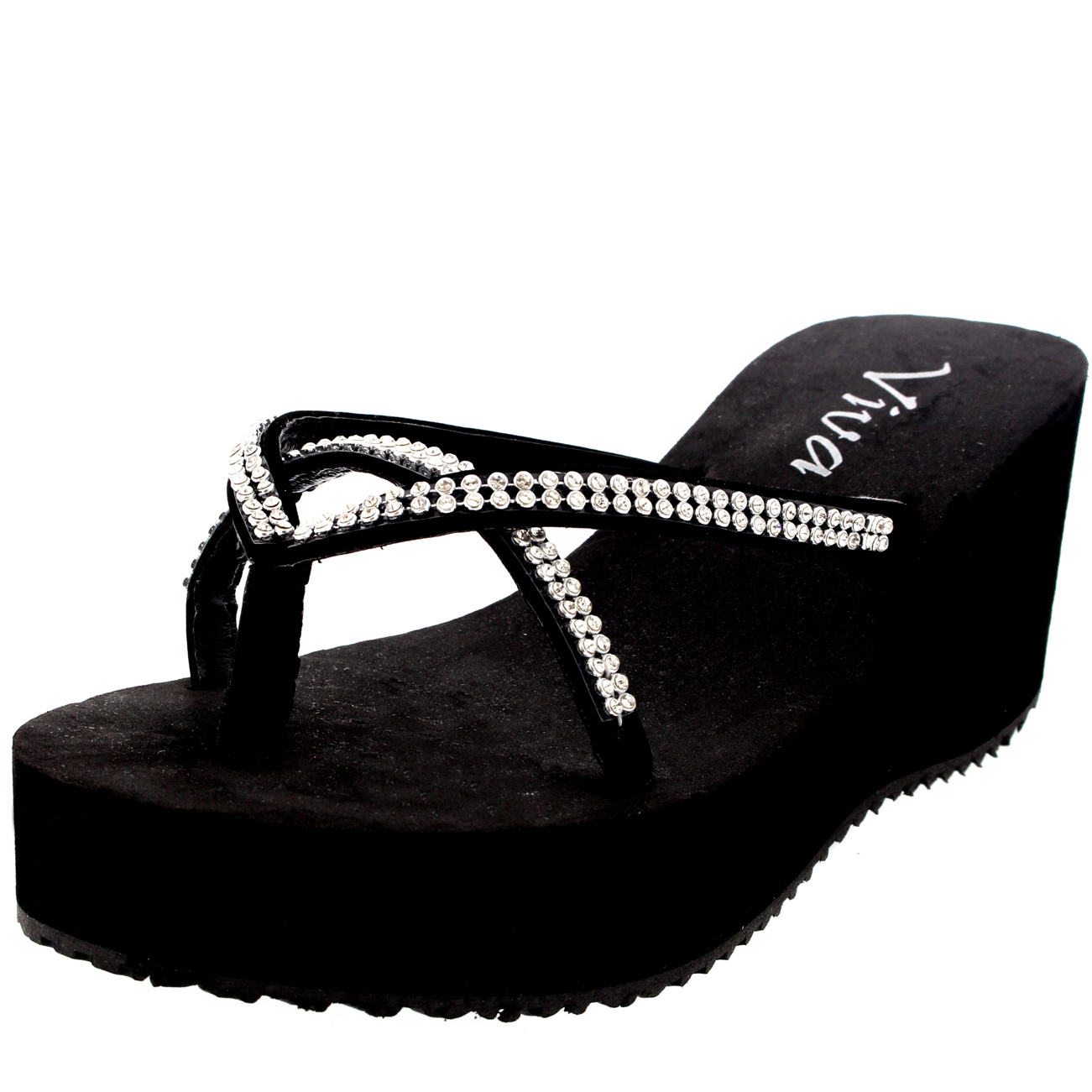 Damen Flip Flops Diamant Keilabsatz Riemchensandalen Plattform Sandalen