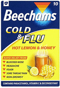 BEECHAMS cold & flu hot lemon & honey 10 SACHETS