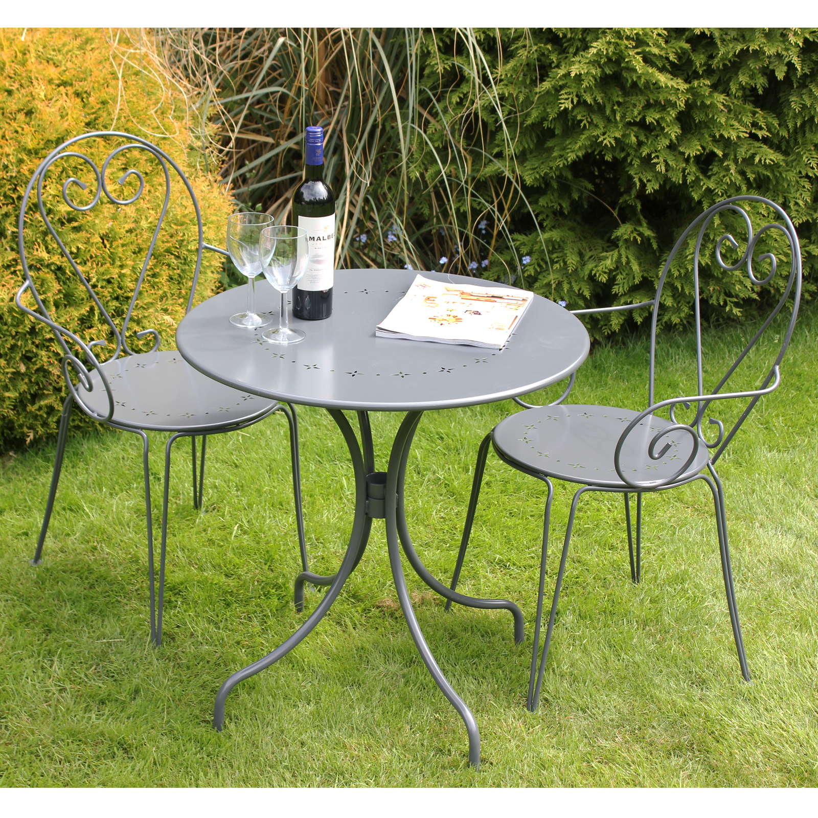 Bentley Garden Outdoor Steel Heart 3 Piece Shabby Chic Bistro Set - Cream & Grey - Picture 7 of 8