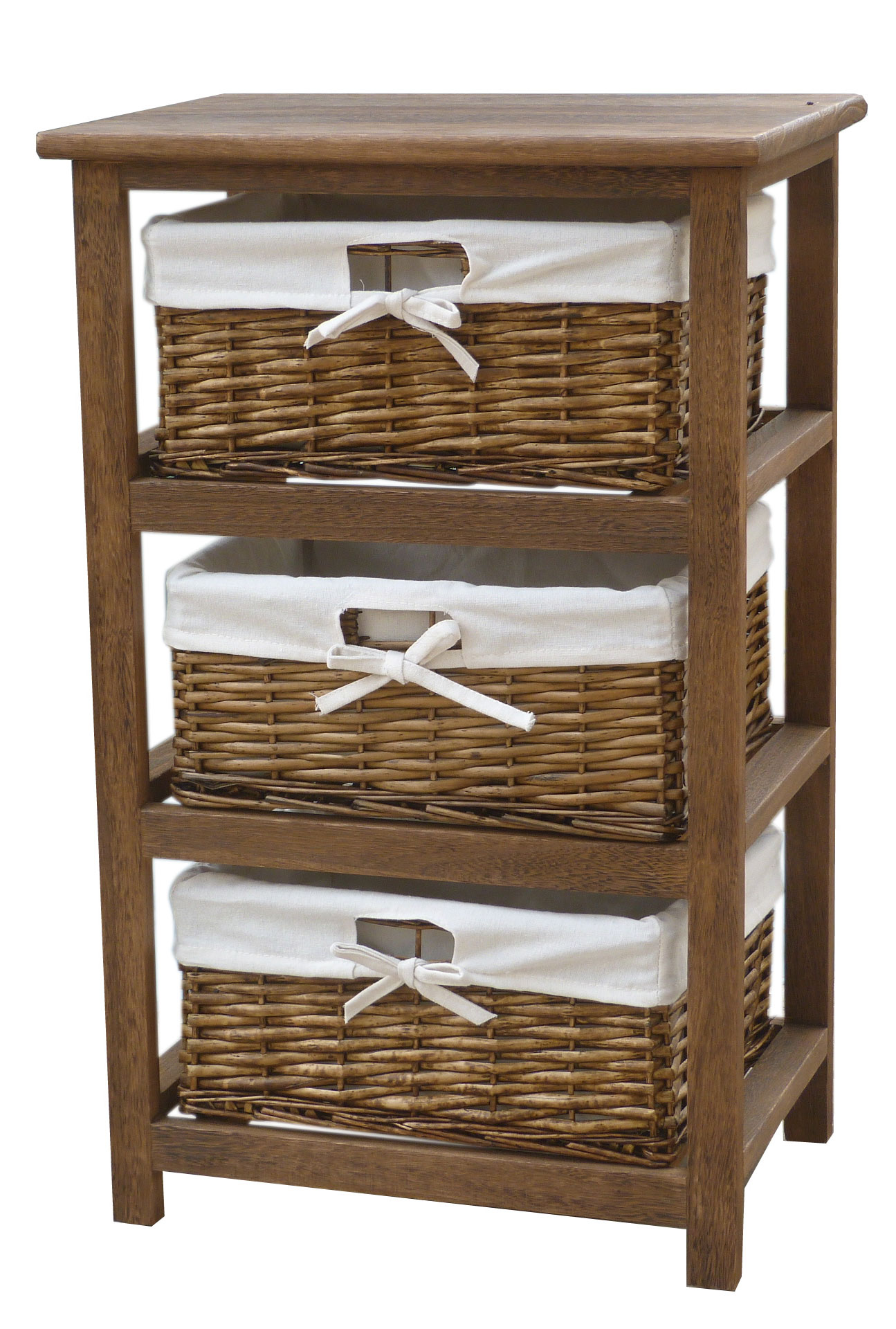 Charles Bentley Wooden Storage Tower w/ 3 Wicker Baskets Boxes White