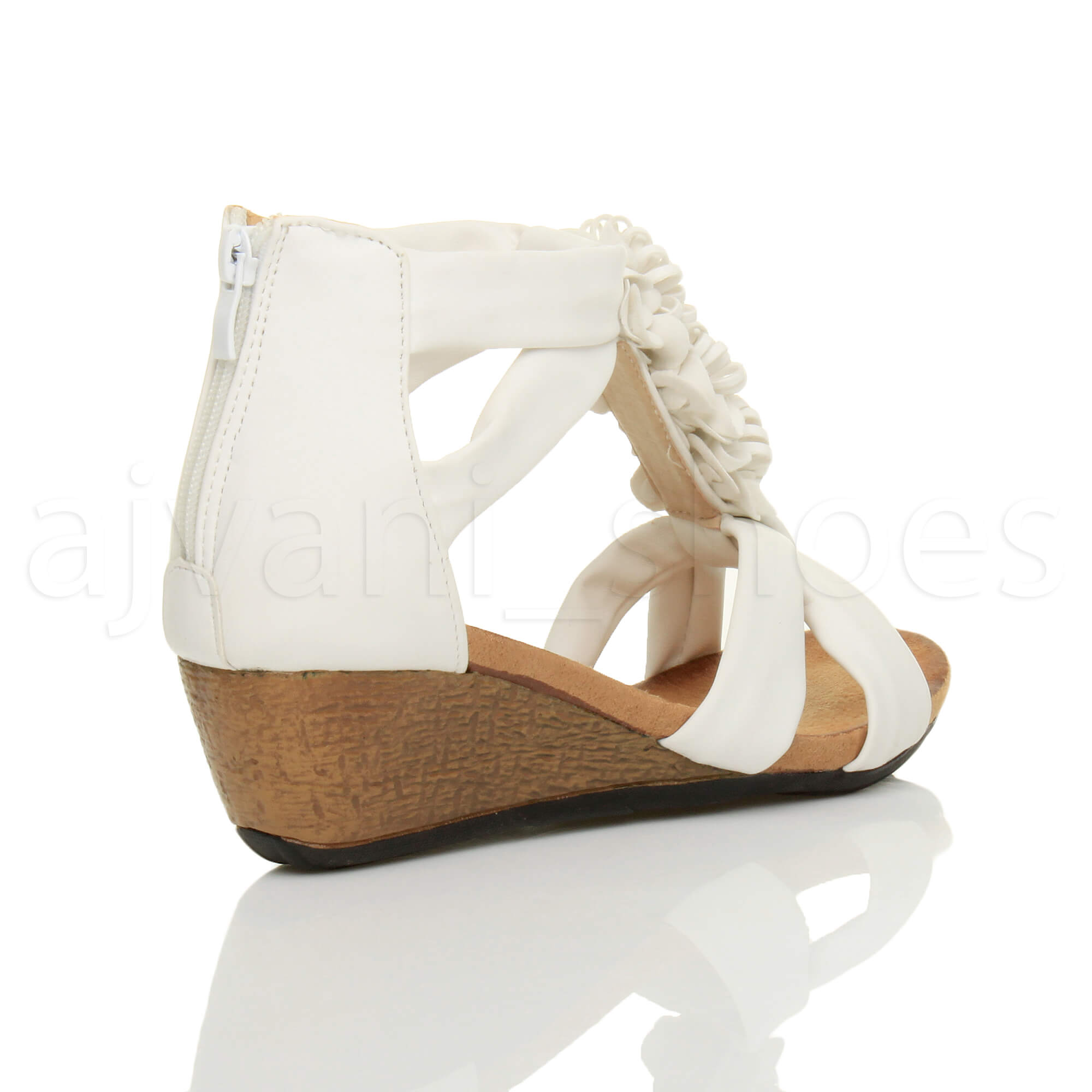 WOMENS LADIES LOW MID HEEL WEDGES PEEPTOE T-BAR FLOWER STRAPPY SANDALS SHOE SIZE