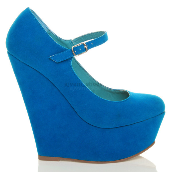 WOMENS LADIES HIGH HEEL WEDGE PLATFORM MARY JANE FULL TOE COURT SHOES