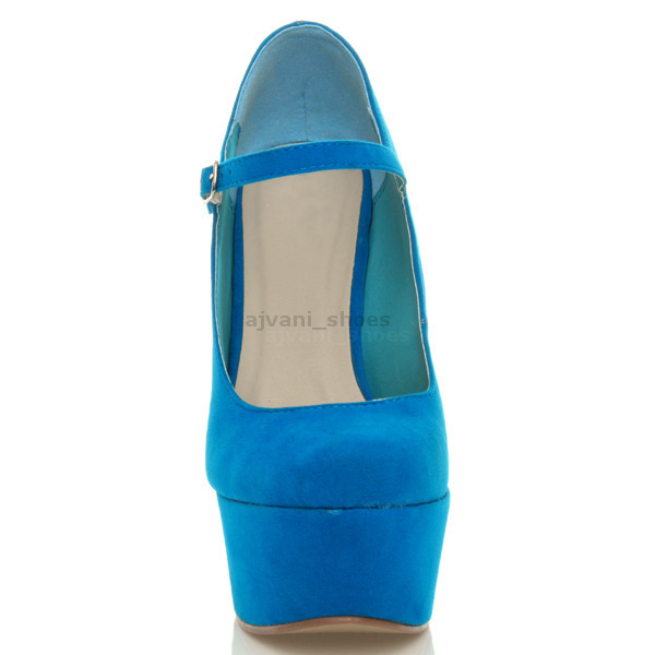 WOMENS LADIES HIGH HEEL WEDGE PLATFORM MARY JANE FULL TOE COURT SHOES