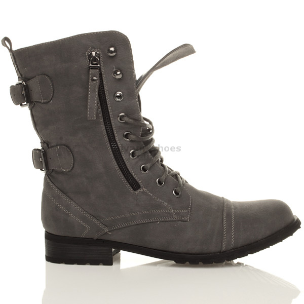 WOMENS MILITARY LADIES COMBAT ARMY BIKER LACE UP LOW HEEL FLAT BOOTS