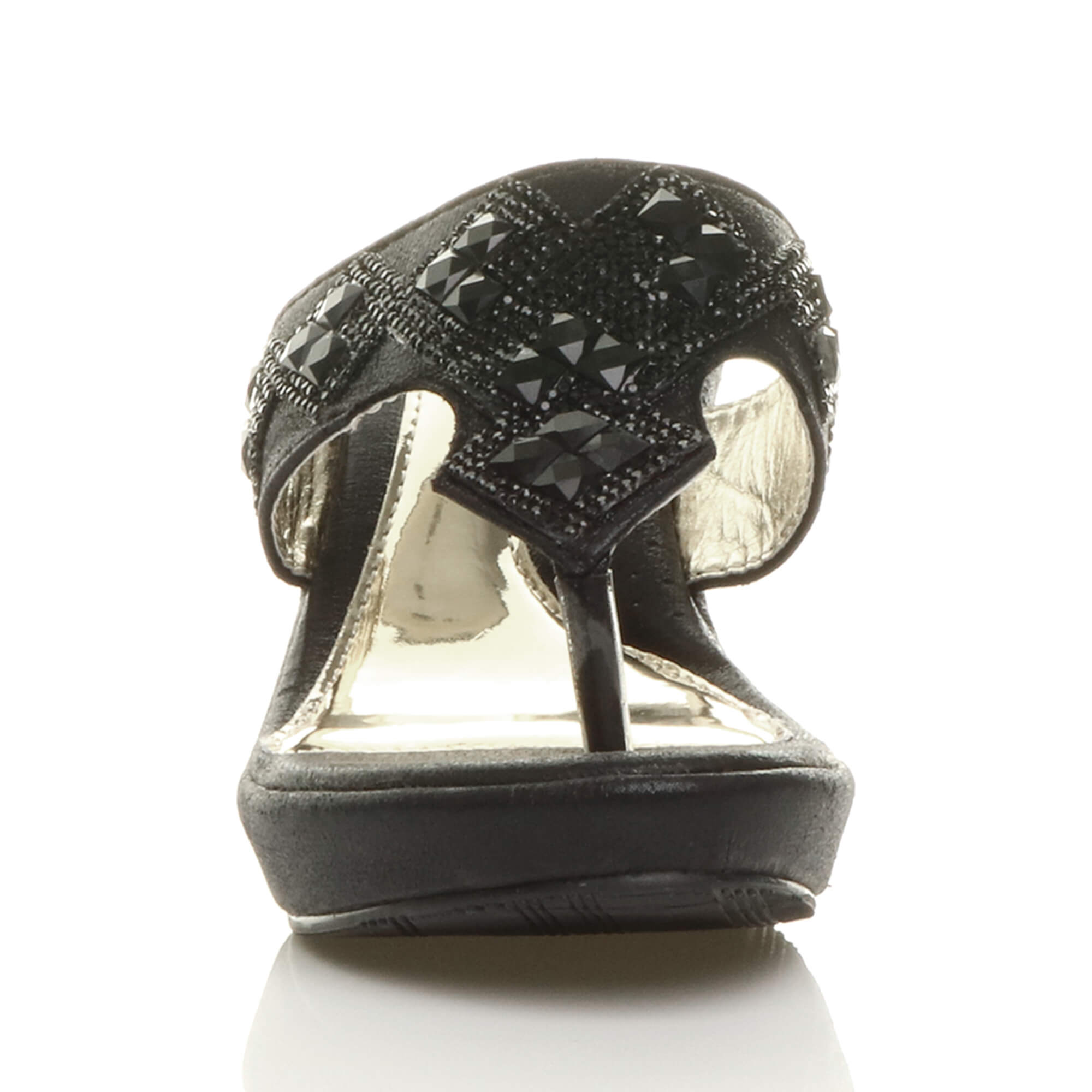 WOMENS LADIES HIGH WEDGE T-BAR TOE POST DIAMANTE PLATFORM MULES SANDALS SIZE | eBay