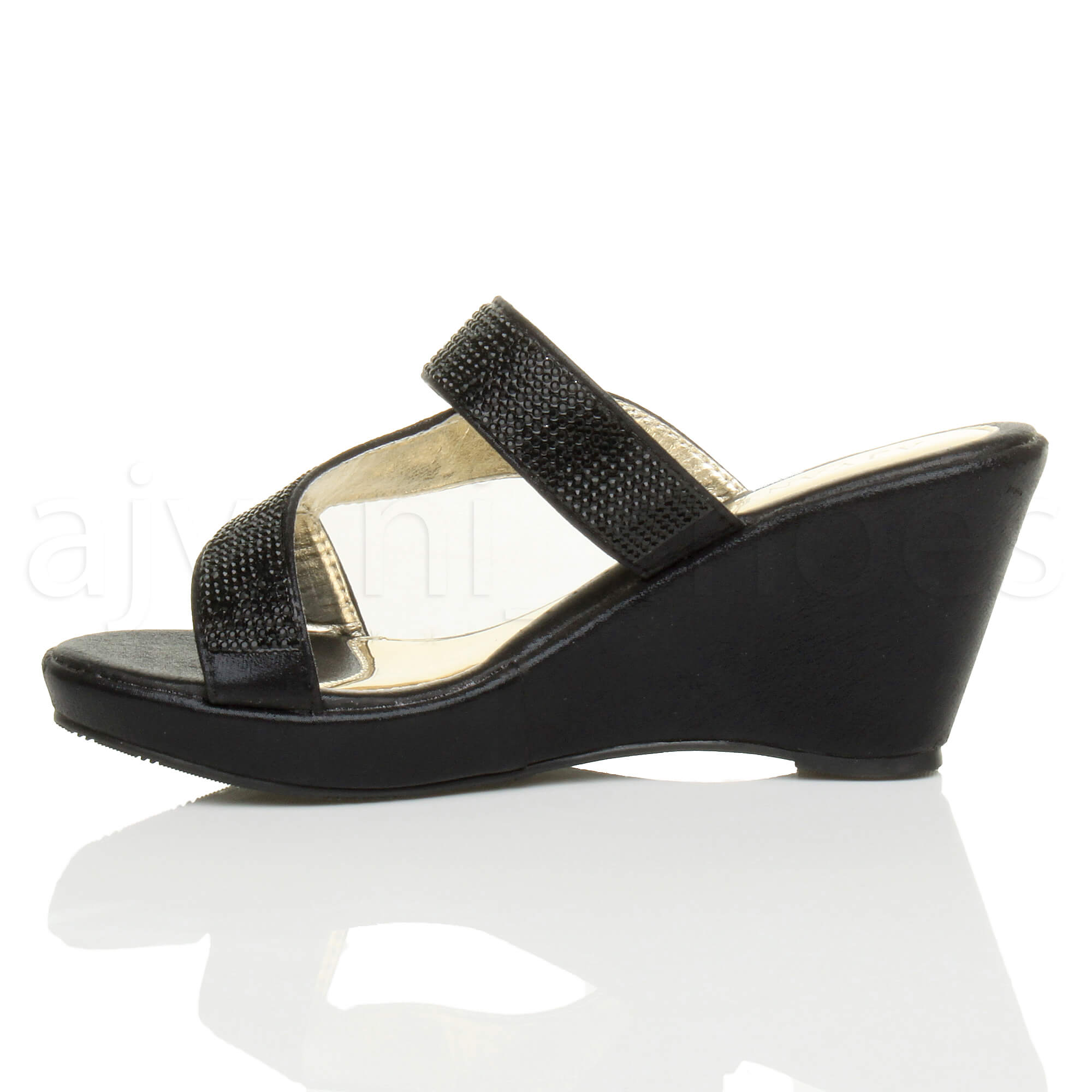 WOMENS LADIES HIGH HEEL WEDGE STRAPPY DIAMANTE PLATFORM MULES PROM SANDALS SIZE | eBay
