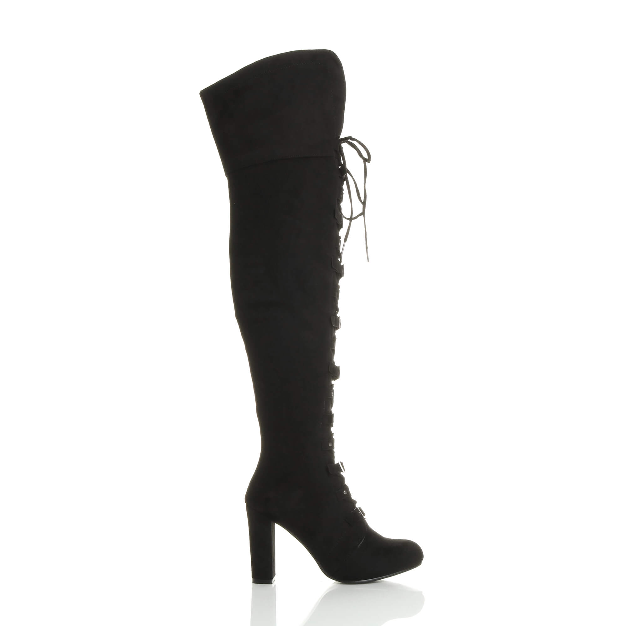WOMENS LADIES HIGH BLOCK HEEL LACE UP BUCKLE PIRATE OVER KNEE THIGH BOOTS SIZE