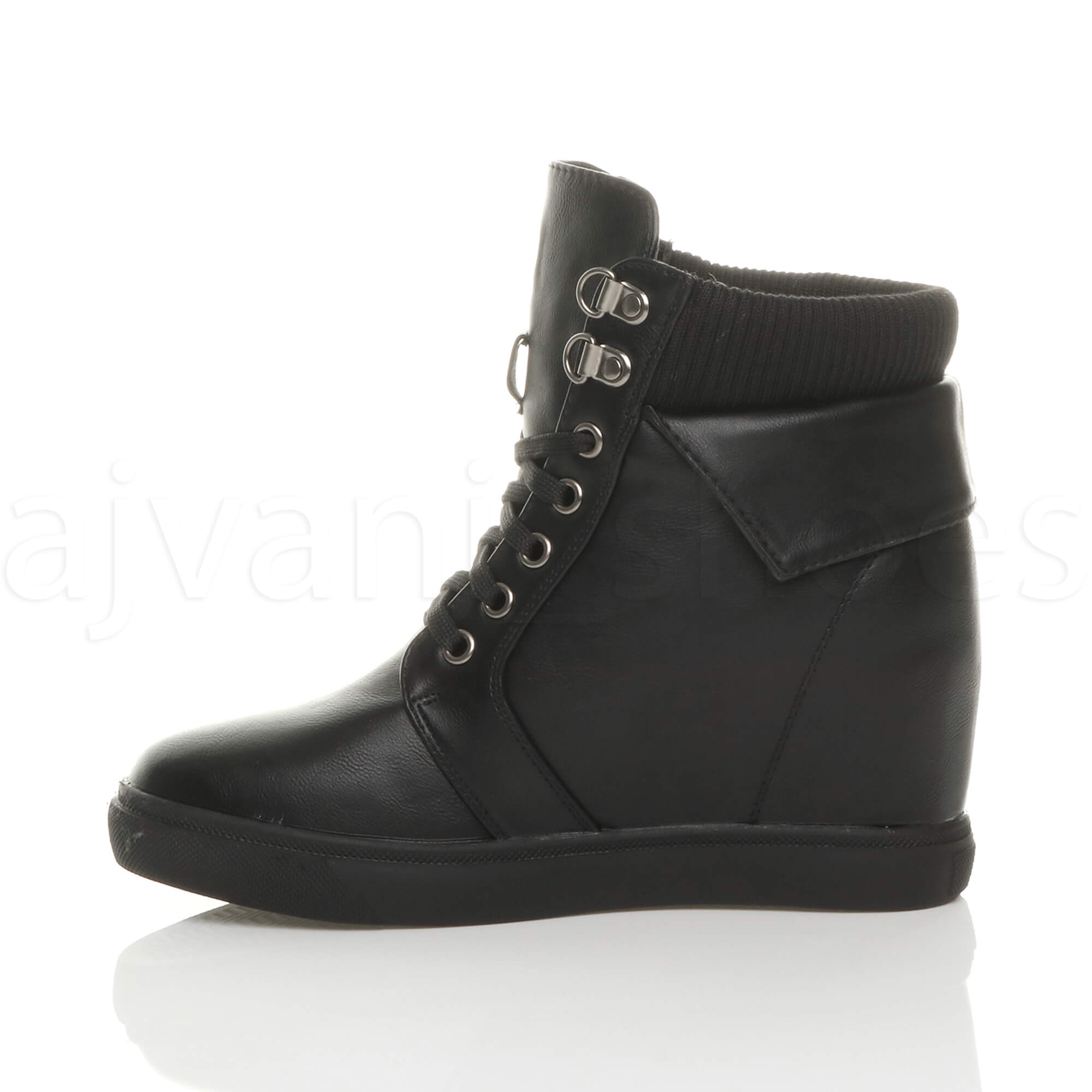 WOMENS LADIES MID CONCEALED WEDGE HEEL KNITTED COLLAR ANKLE BOOTS