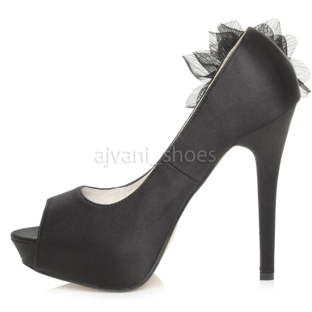 Damen hohen Absatz Peep Toe Blume Hochzeit Abend Sandalen Plateau-Schuhe Größe