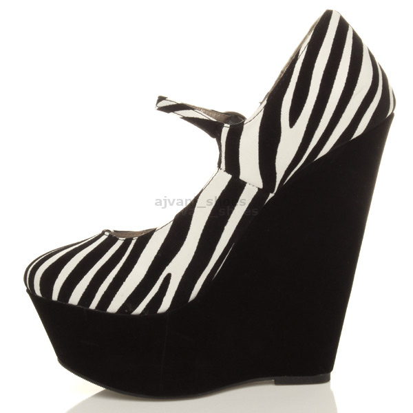 WOMENS LADIES HIGH HEEL WEDGE PLATFORM MARY JANE FULL TOE COURT SHOES