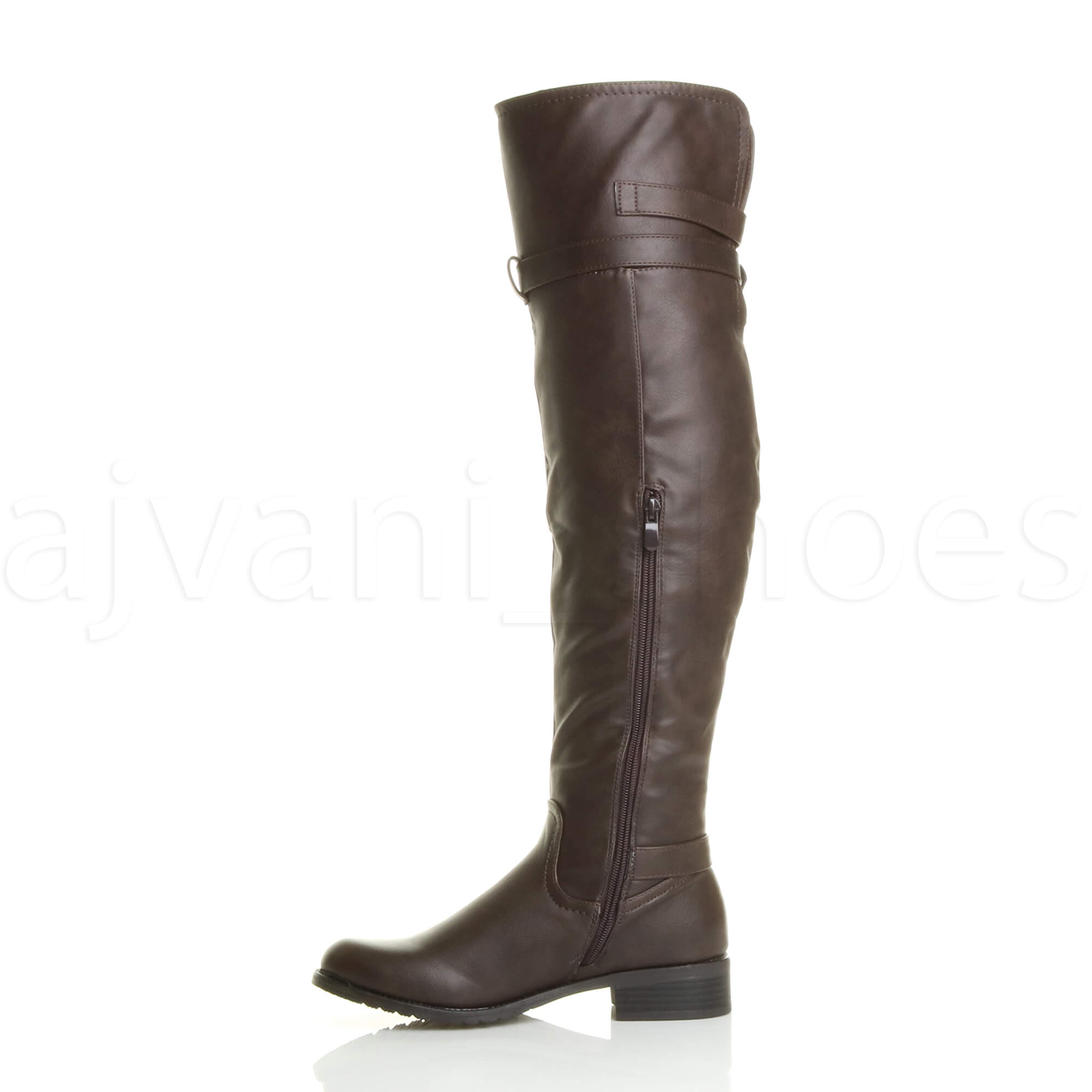WOMENS LADIES LOW HEEL FLAT WINTER ZIP OVER THE KNEE BIKER RIDING BOOTS SIZE
