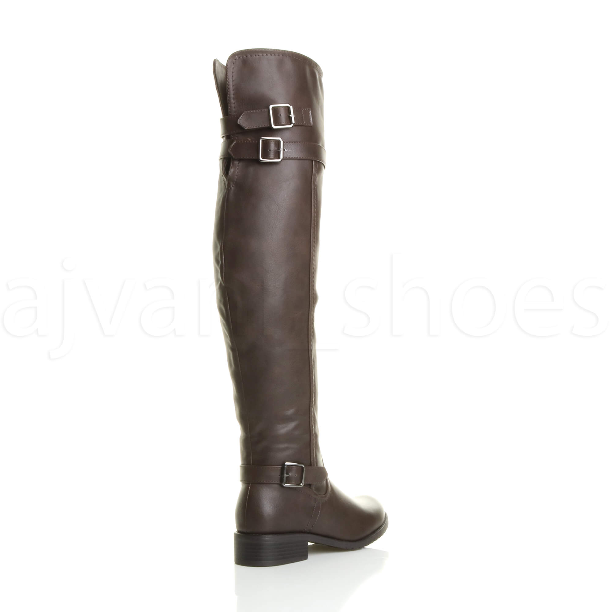 WOMENS LADIES LOW HEEL FLAT WINTER ZIP OVER THE KNEE BIKER RIDING BOOTS SIZE