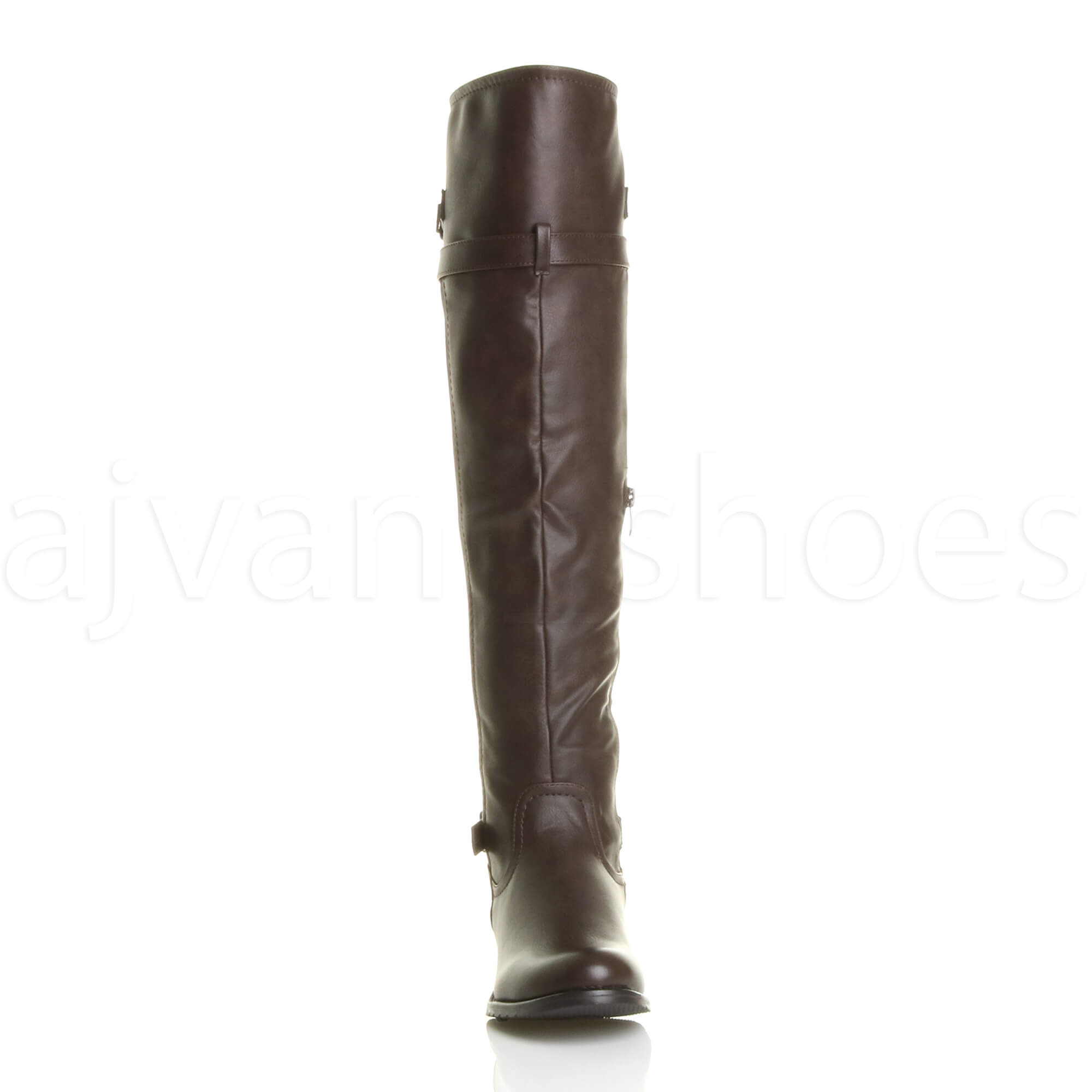 WOMENS LADIES LOW HEEL FLAT WINTER ZIP OVER THE KNEE BIKER RIDING BOOTS SIZE