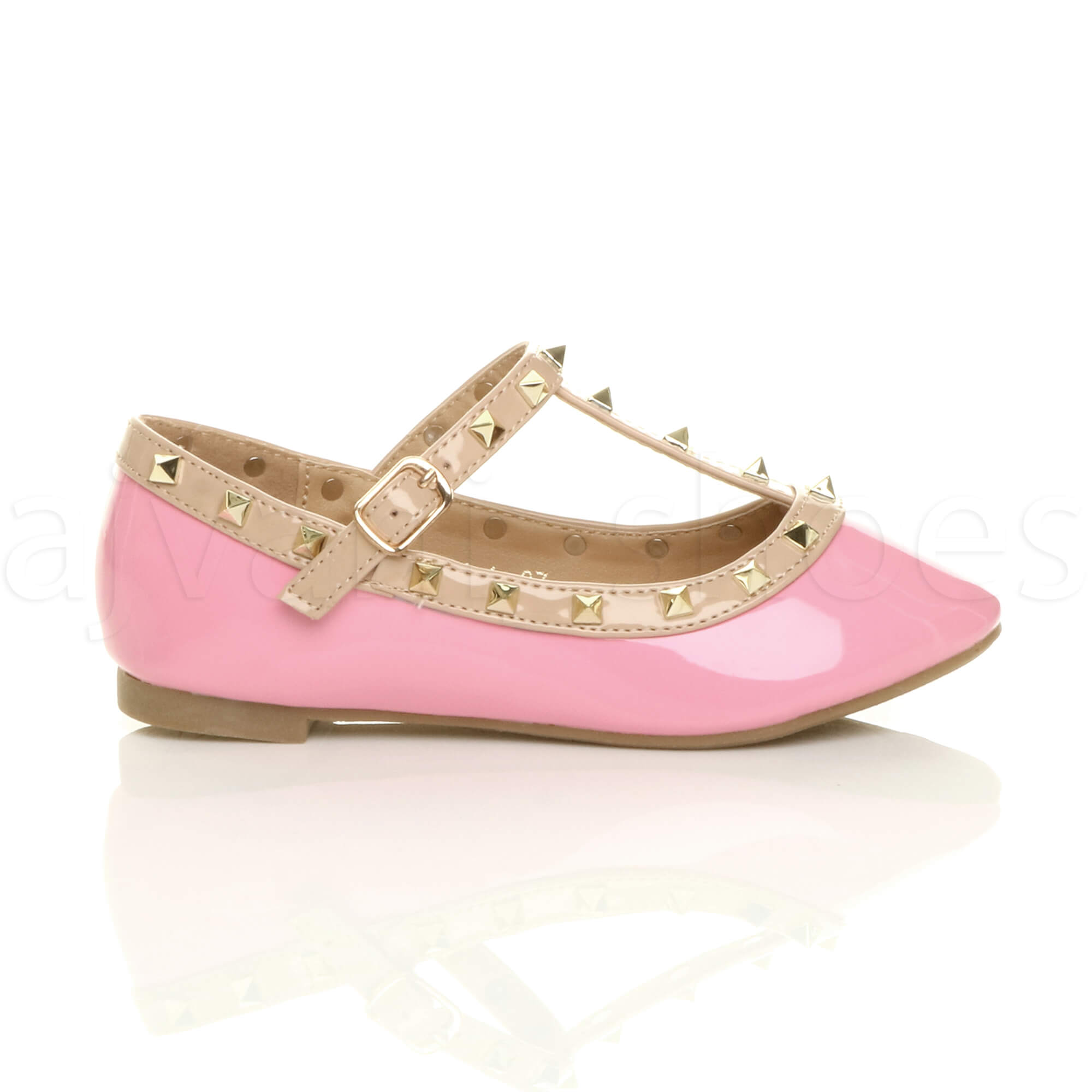 GIRLS KIDS CHILDRENS FLAT STUDDED T-BAR BUCKLE PARTY BALLERINA PUMPS SHOES SIZE