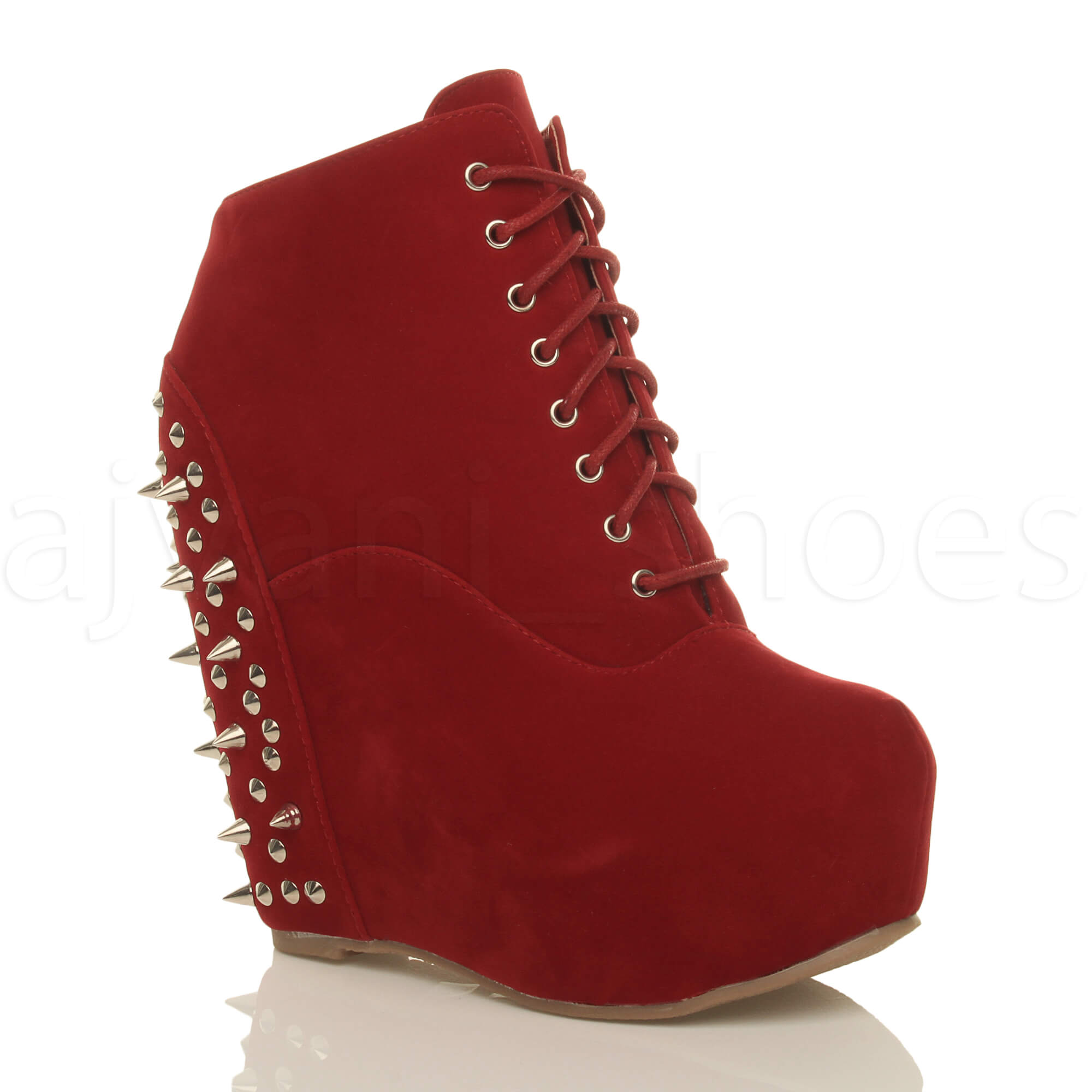 WOMENS LADIES HIGH WEDGE HEEL PLATFORM STUDDED SPIKED GOTH PUNK ANKLE