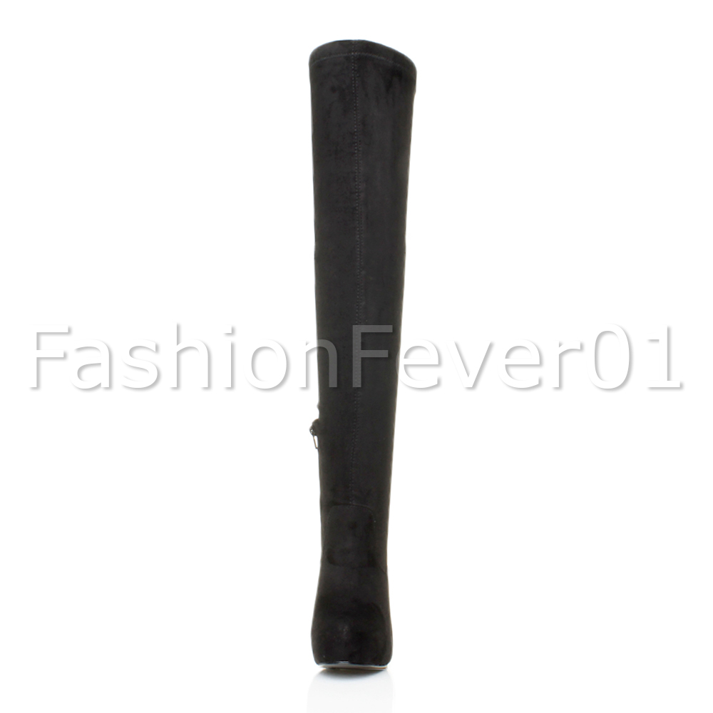 WOMENS LADIES HIGH HEEL STILETTO PLATFORM OVER THE KNEE THIGH HIGH BOOTS SIZE