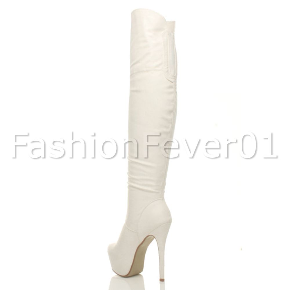 WOMENS LADIES HIGH HEEL STILETTO PLATFORM OVER THE KNEE THIGH HIGH BOOTS SIZE