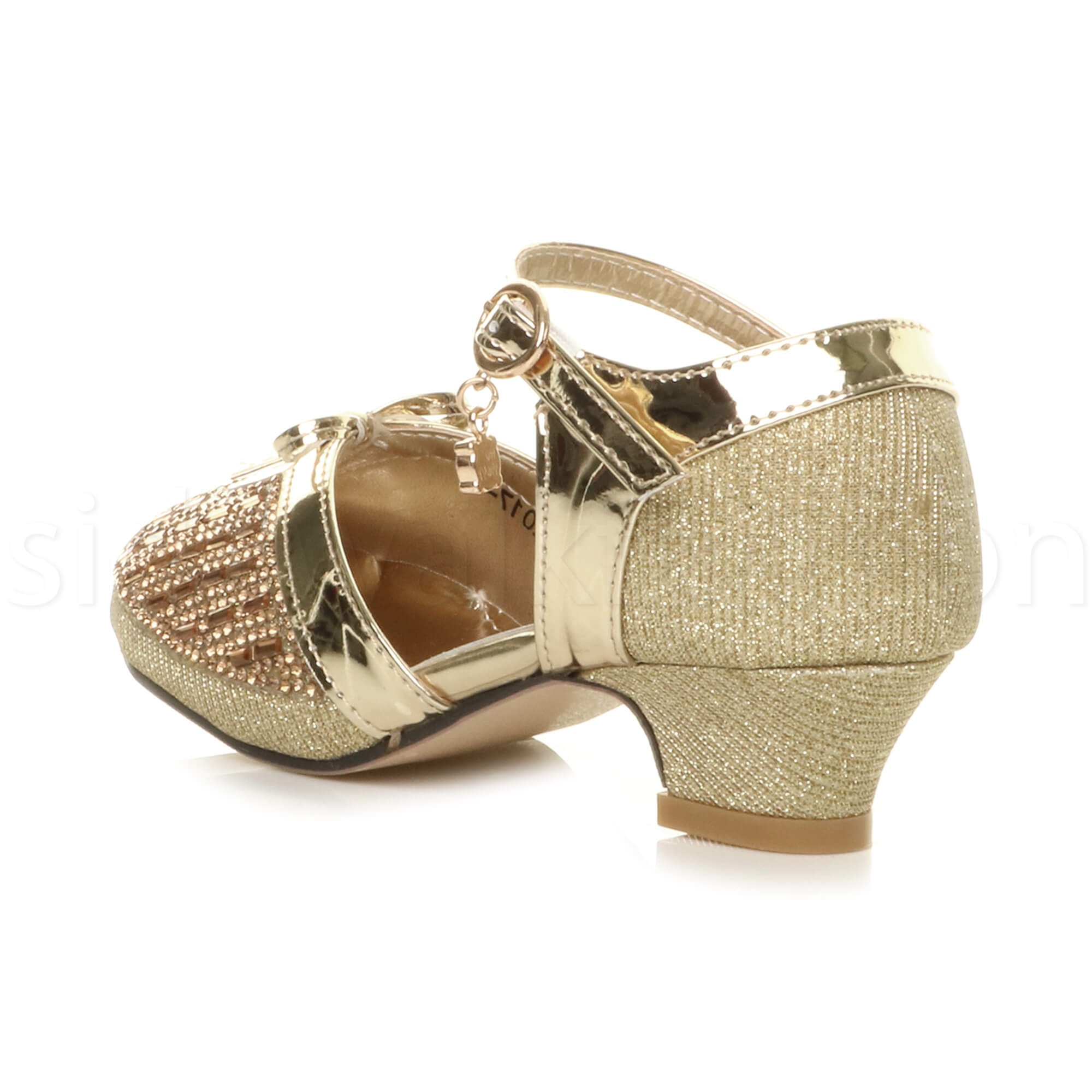 Girls kids childrens low heel bridesmaid princess sandals diamante court shoes