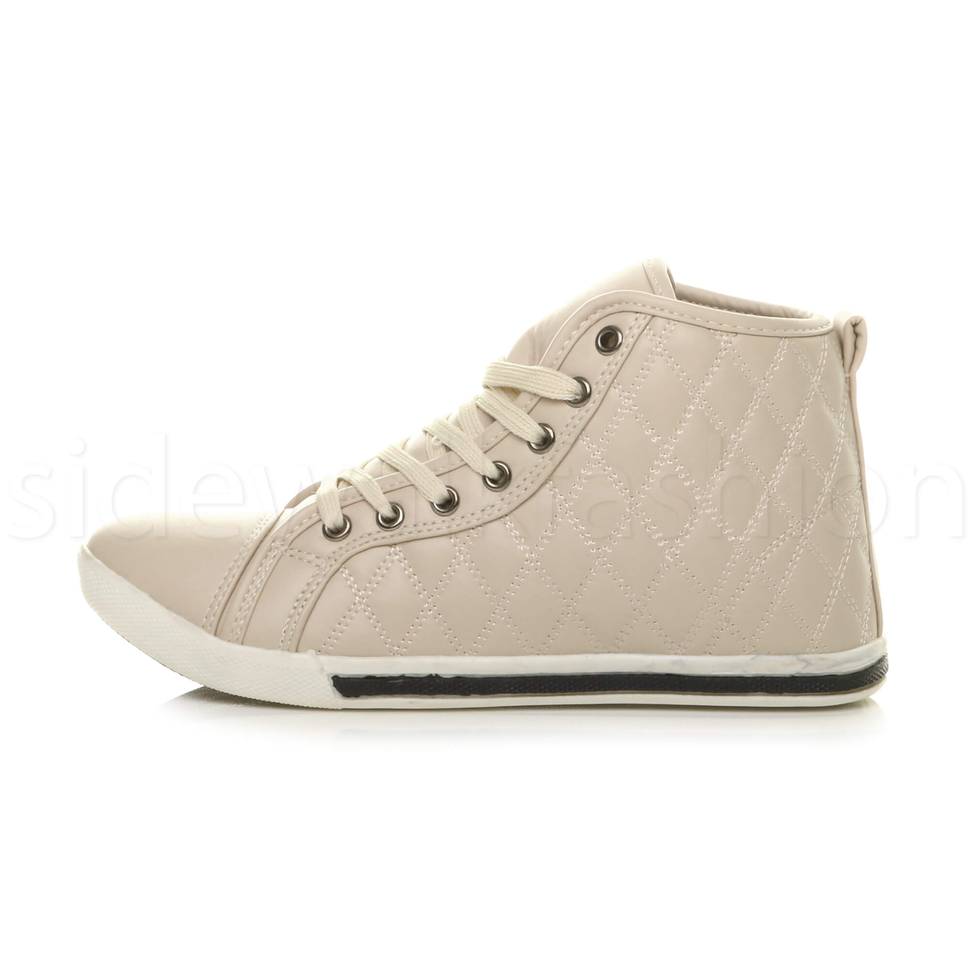 Womens ladies flat quilted high top trainers hi rise sneakers ankle boots size