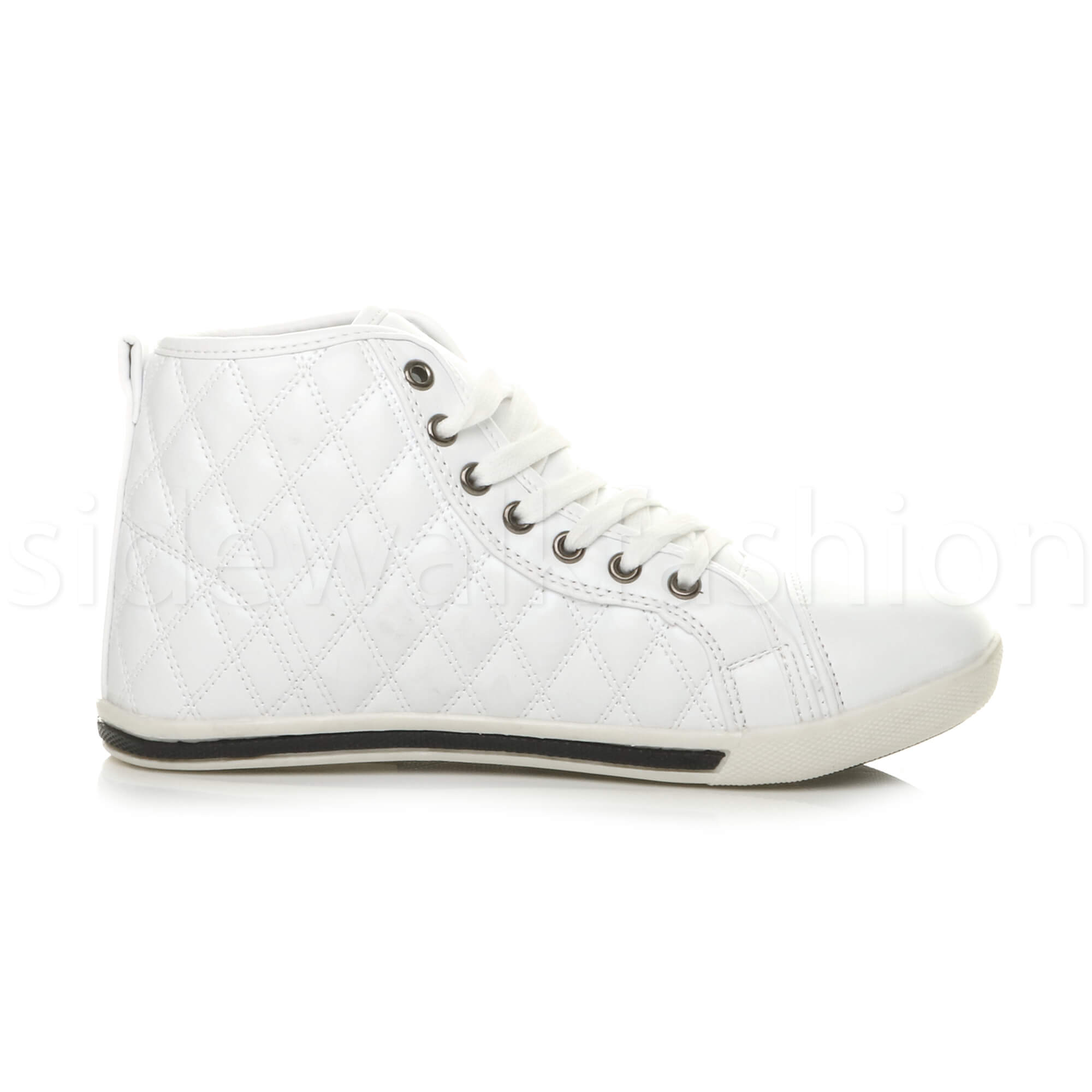 Womens ladies flat quilted high top trainers hi rise sneakers ankle boots size