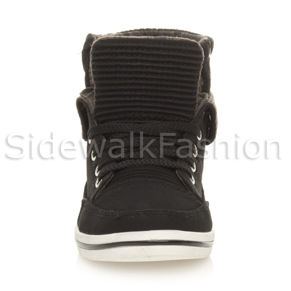 Womens ladies flat checked cuff lace up casual high top pumps trainers size
