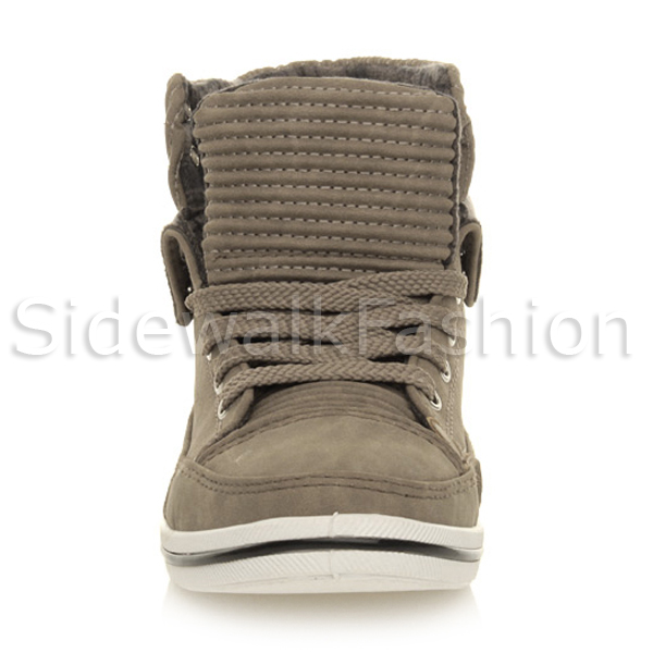 Womens ladies flat checked cuff lace up casual high top pumps trainers size