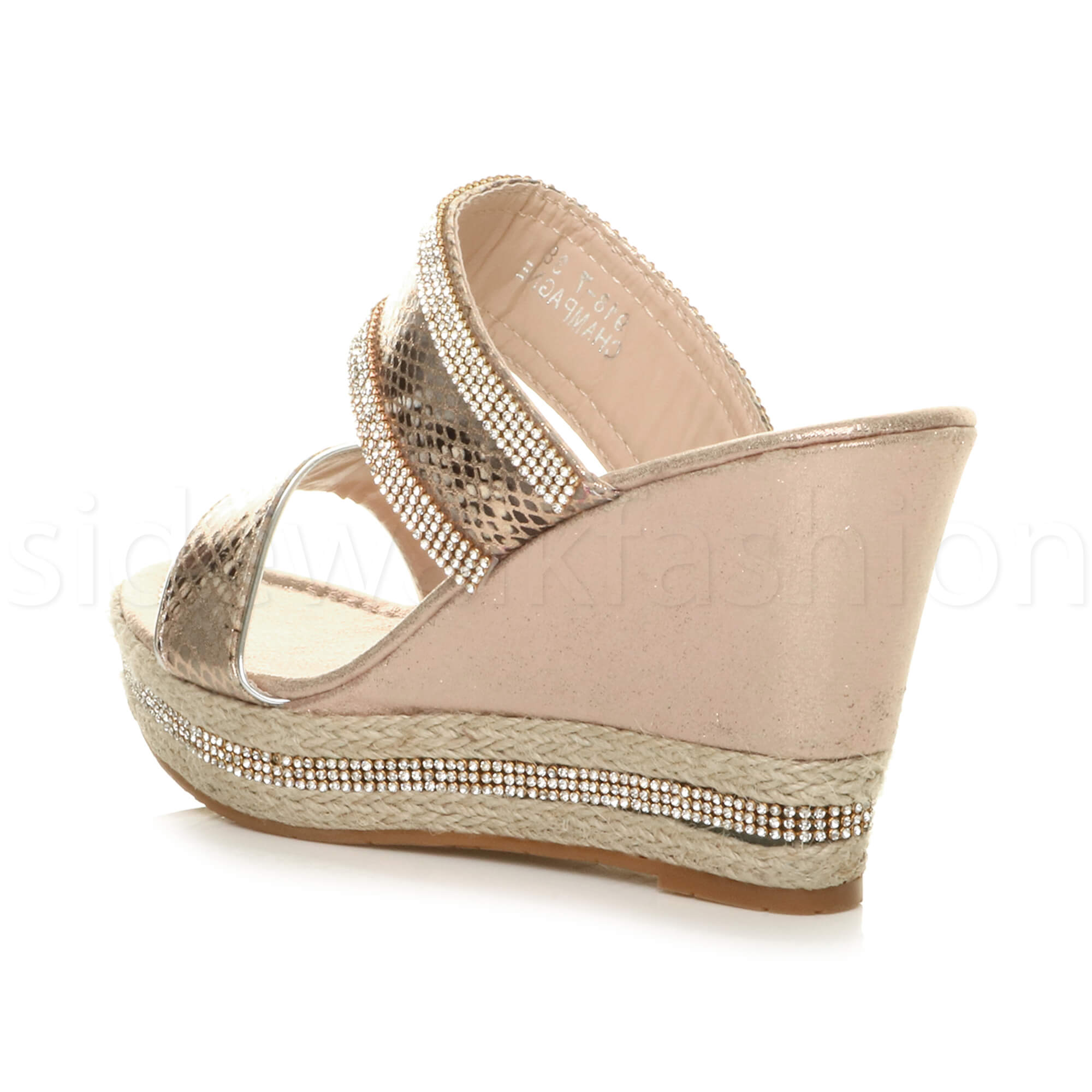 Womens ladies high heel wedge platform diamante summer slip on strappy sandals