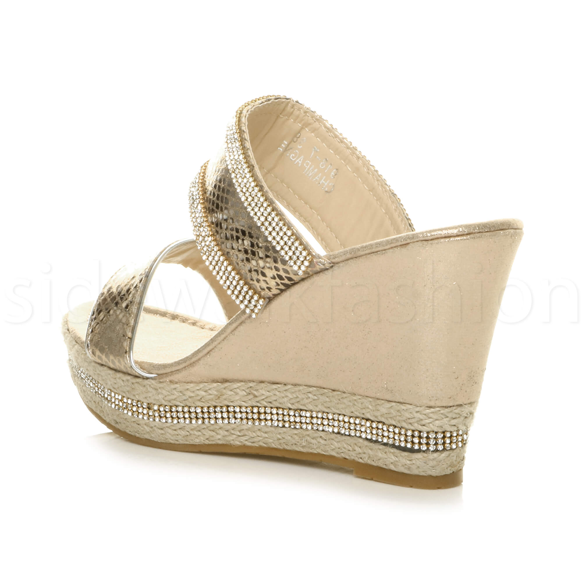 Womens ladies high heel wedge platform diamante summer slip on strappy sandals