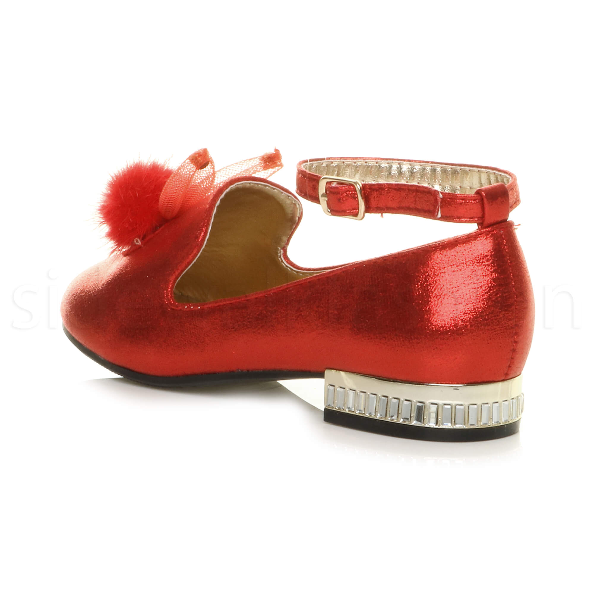 Le ragazze per bambini rivoltate Diamante Pom Pom Mocassini Damigella D/'OnOre Scarpe Misura