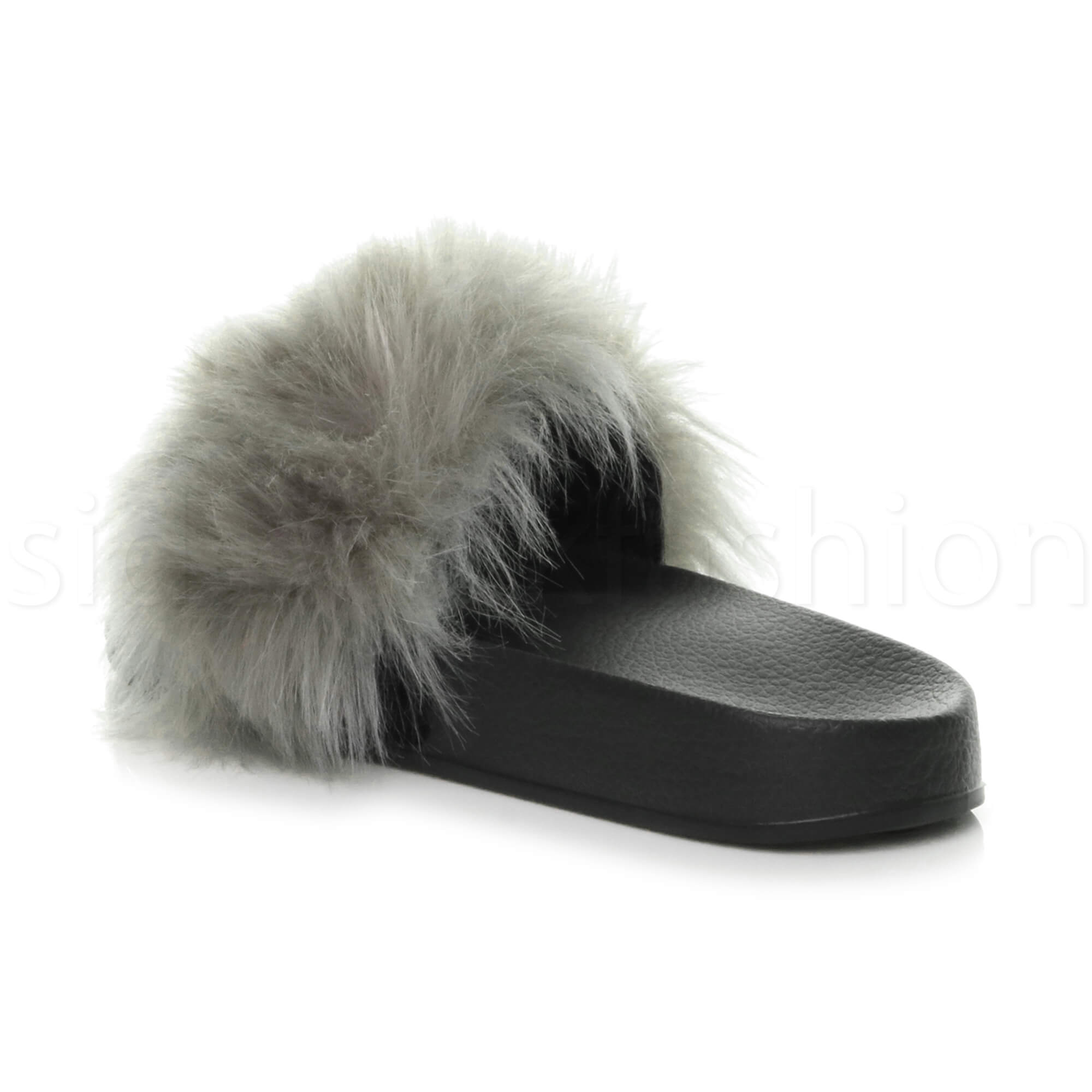 Womens ladies beaded flat casual slip on fur sliders flip flop sandals size