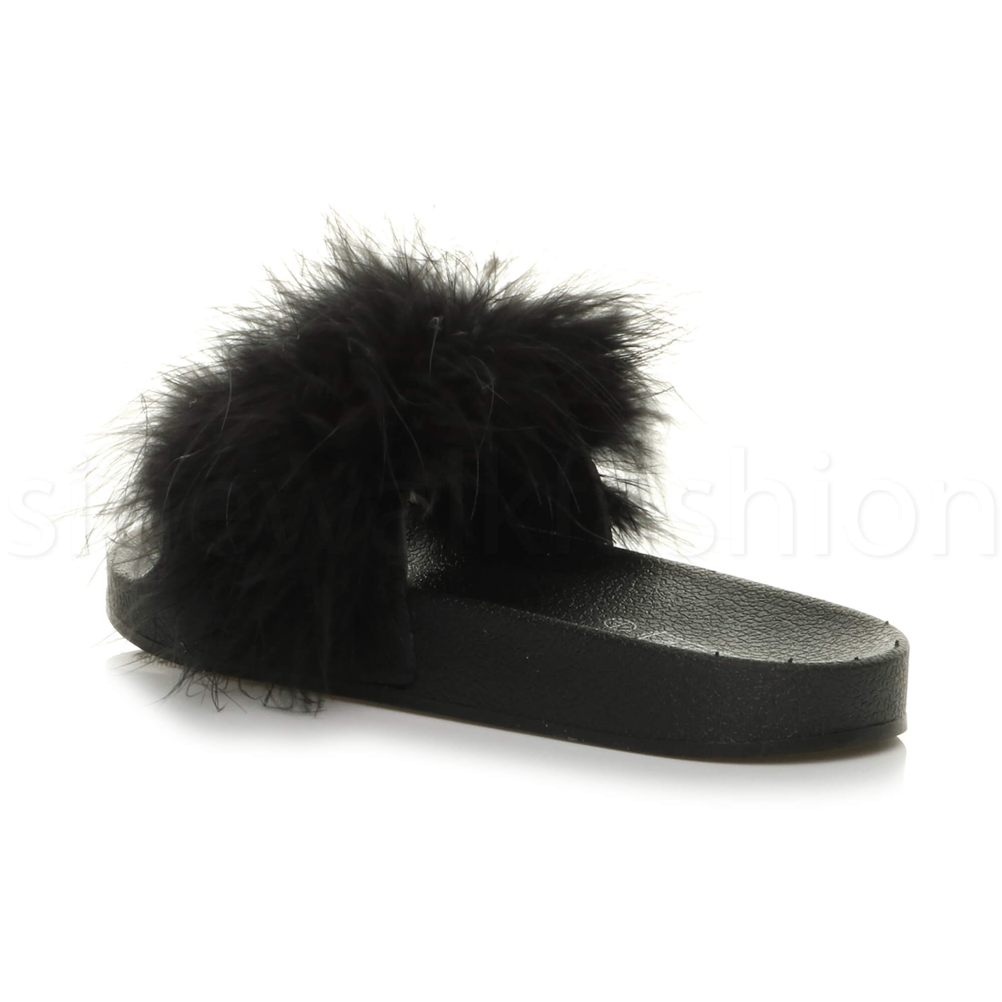 Womens ladies beaded flat casual slip on fur sliders flip flop sandals size