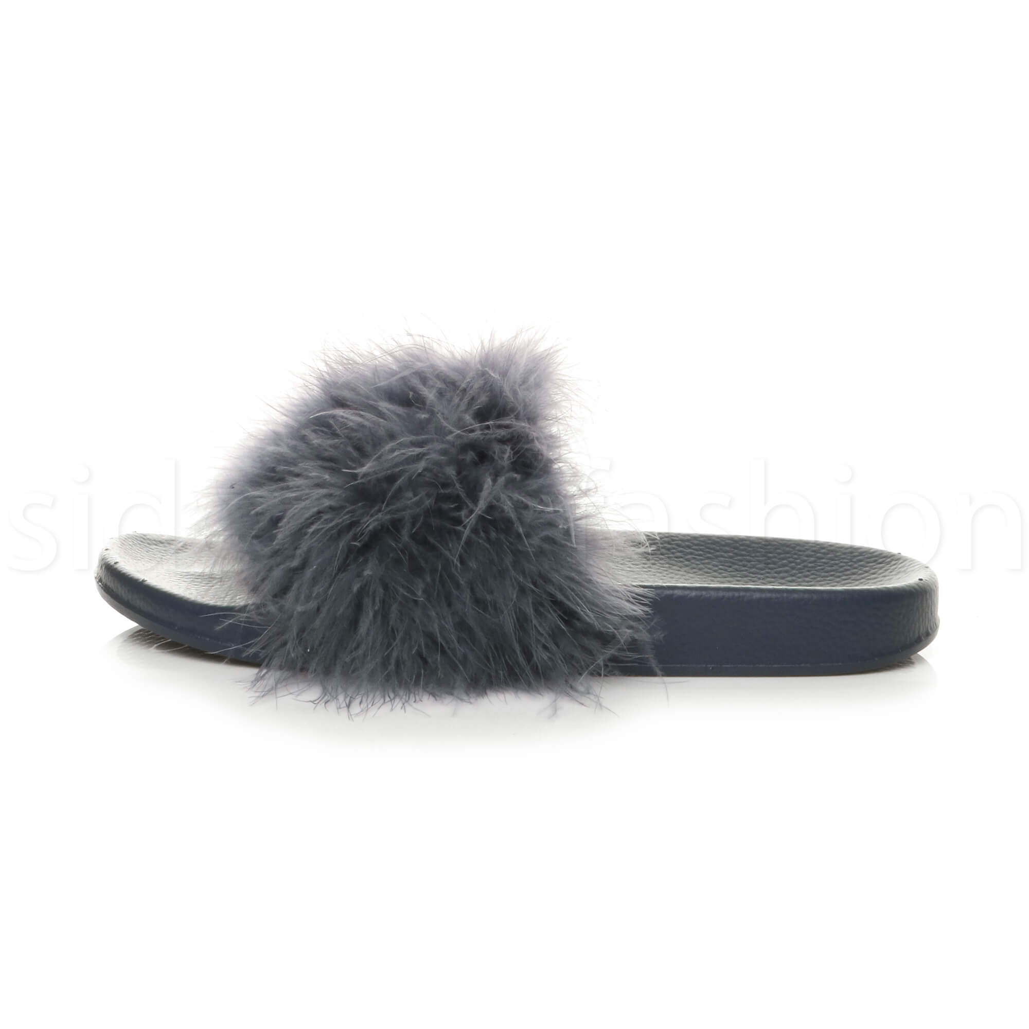 Womens ladies beaded flat casual slip on fur sliders flip flop sandals size