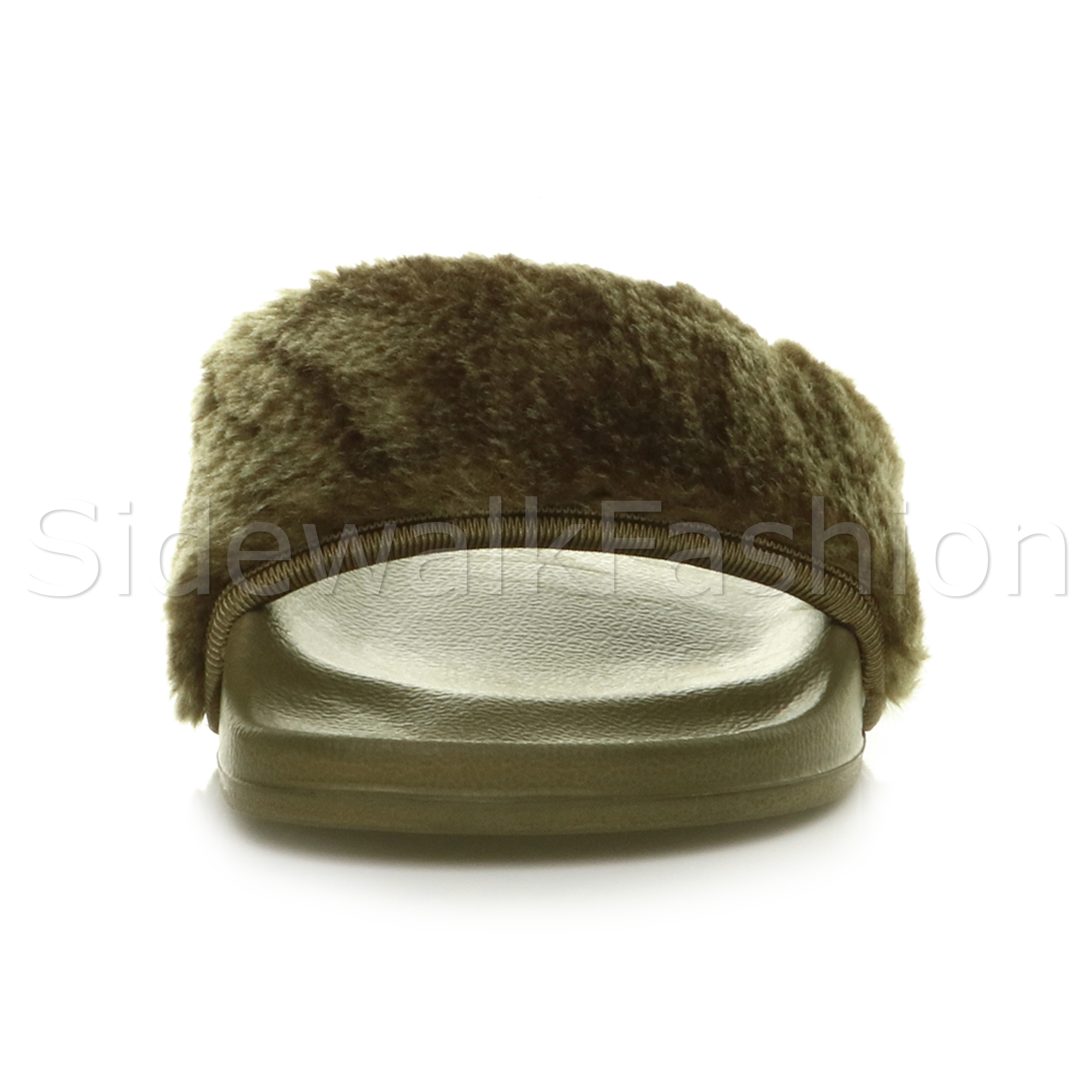 Womens ladies beaded flat casual slip on fur sliders flip flop sandals size