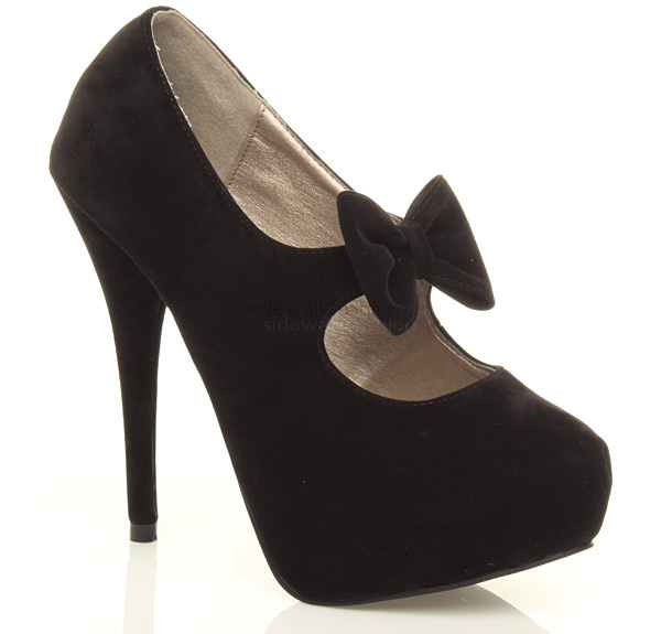 WOMENS LADIES PLATFORM PUMPS HIGH HEEL BOW MARY JANE RETRO COURT SHOES SIZE