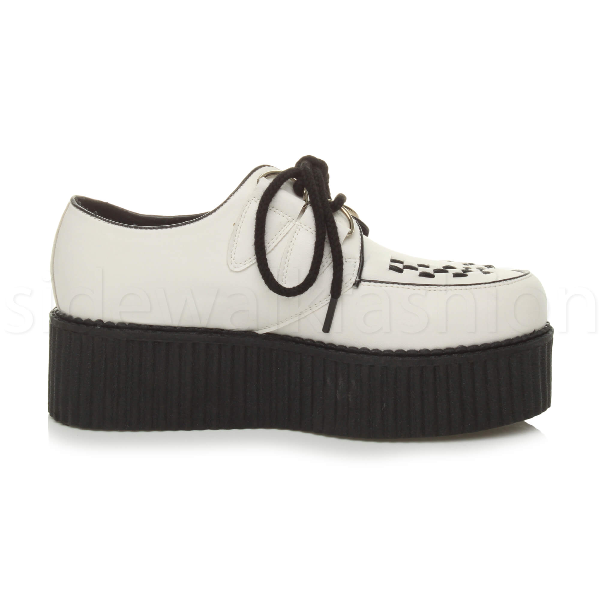 Womens ladies flat double platform wedge lace up goth creepers shoes