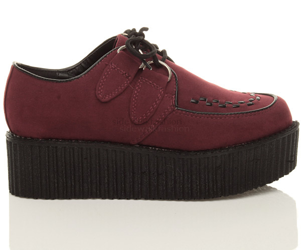 Womens ladies flat double platform wedge lace up goth creepers shoes boots size eBay