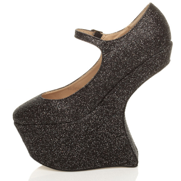 WOMENS LADIES HIGH HEEL LESS WEDGE MARY JANE STYLE