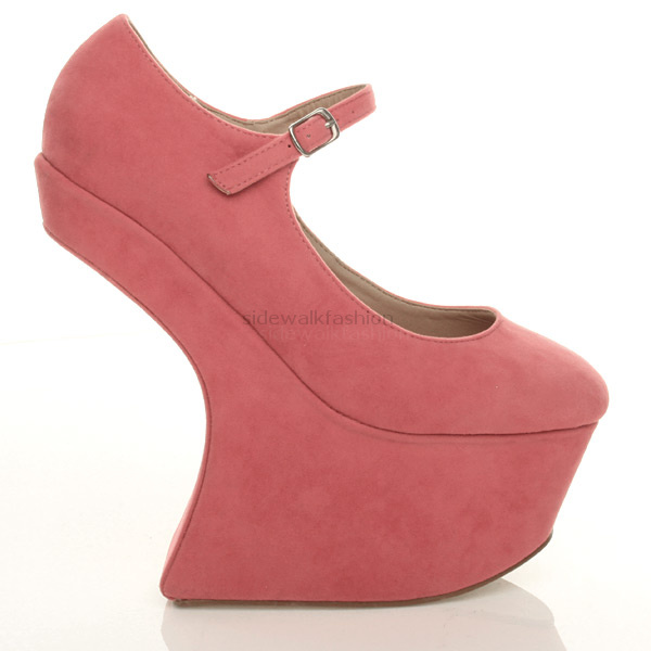 Womens ladies high heel less wedge mary jane style platform shoes size